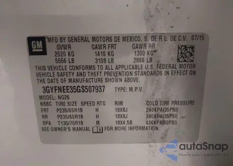 2016 Cadillac Srx Luxury Collection z USA, uszkodzony, nr VIN 3GYFNEE35GS507937